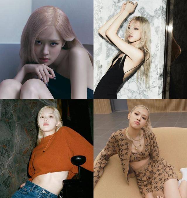 블랙핑크 로제는 금발 헤어를 유지하며 가을 웜톤 뮤트 유형에 맞는 다양한 스타일링을 보여주고 있다. 로제 SNS