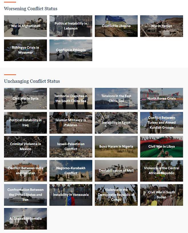 각 국가별 진행 중인 분쟁/사진=CFR 페이지