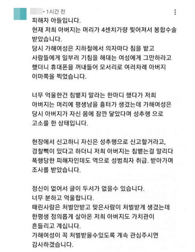 자신을 피해 남성의 아들이라고 주장한 한 누리꾼의 댓글 (사진=온라인 커뮤니티 캡처)