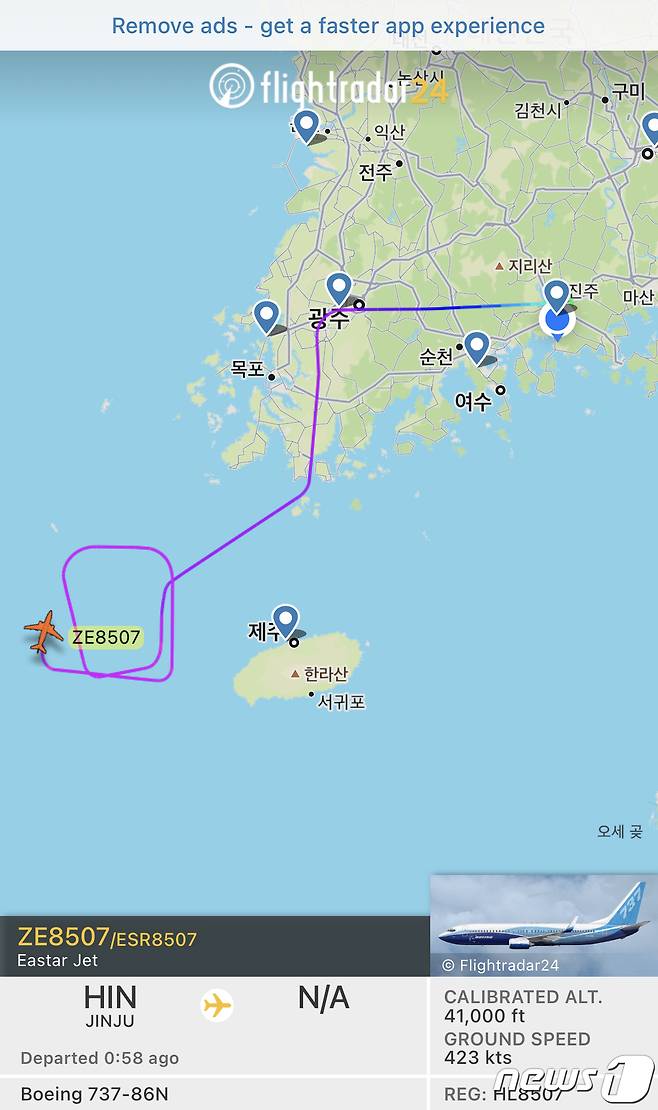 실시간 항공편 추적 사이트 '플라이트 트레이더24' 사이트 캡쳐 © 뉴스1