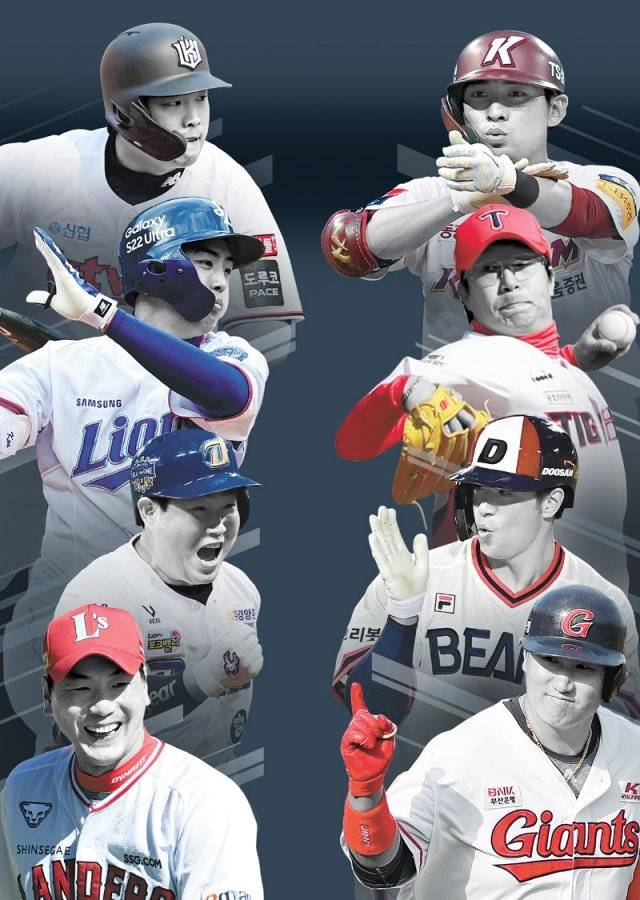 왼쪽 위부터 KT강백호, 삼성 구자욱, NC양의지, SSG김광현. 오른쪽 위부터 키움 이정후, KIA양현중, 두산 김재환, 롯데 이대호.