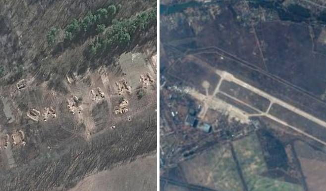 러시아군이 흙으로 만든 방호벽만 남긴 채 키이우 인근 안토노프공항에서 철수한 것으로 보인다. 사진=미국 위성 통신 업체 맥사 테크놀로지
