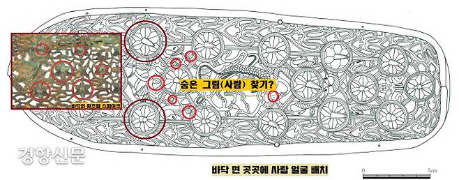 봉덕리 신발의 스파이크는 직경 2.0㎜ 내외의 꽃잎(6엽) 중앙에 원추형 형태로 배치했다. 바닥판 곳곳에도 역시 원형의 사람 얼굴 문양을 익살스럽게 표현했다. 꼭 숨은 그림 찾기 같다.|원광대 마한백제문화연구소 제공