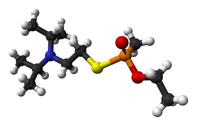 가장 강력한 독극물 가운데 하나인 VX 분자 구조. 위키미디어 코먼스