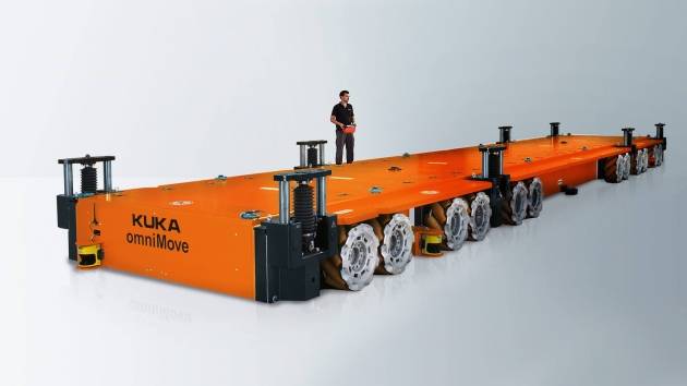 독일 쿠(KUKA)사가 개발한 무인운반차에는 메카넘 휠을 장착했다.[KUKA 홈페이지]