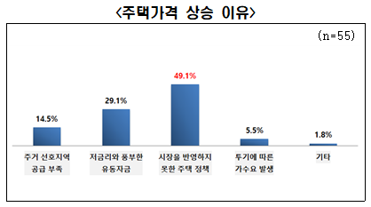 전경련의 조사 결과에 따르면 부동산 전문가 49.1%는 시장을 반영하지 못한 주택정책을 주택가격 상승의 원인으로 봤다. /자료=전경련