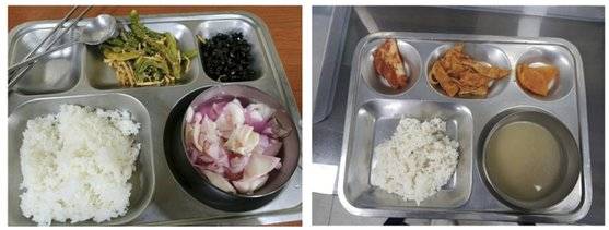 건더기 없는 국물과 반찬 3개 등이 전부인 버스기사들의 식판. 사진 서울시버스노조