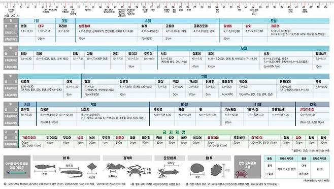 수산자원관리법 시행령에 따른 금어기·금지체장 ⓒ해수부