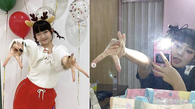 여성 그룹 아이브 멤버 레이 인스타그램. 브이를 뒤집어 보이는 이르바 ‘갸루피스(브이)’ 포즈를 해보였다.