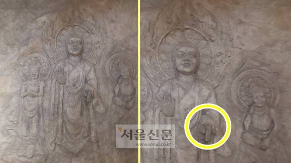 서산마애삼존불상 재현물. 강민혜 기자