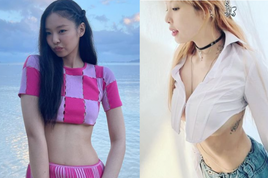최근 가슴의 밑라인을 드러낸 '언더붑'(Underboob) 패션이 유행 조짐을 보이고 있다./사진=그룹 블랙핑크 제니 인스타그램 캡처(왼), 가수 현아 인스타그램 캡처(우)