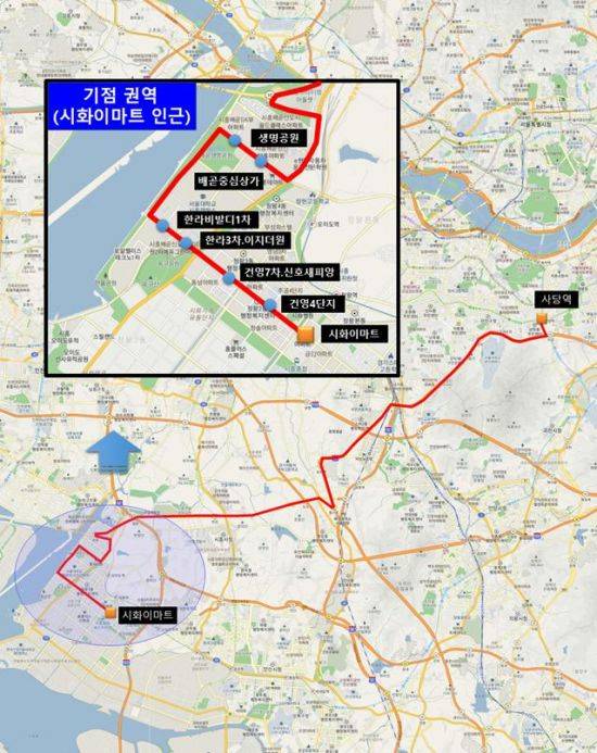 시흥시 6502번(시화이마트~사당역) 노선도