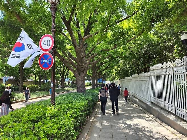 '차 없는 거리'로 운영되고 있는 청와대 앞길 [촬영 오보람]