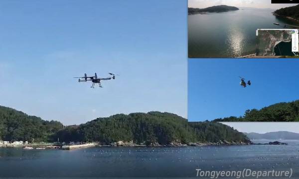 통영-사량도 편도 12km 혈액 배송 실증 모습. 사진=나르마