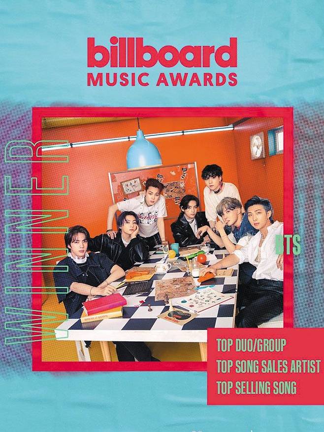 15일(현지 시각) 미국 빌보드 뮤직 어워즈 측이 공식 소셜미디어 계정에 BTS의 BBMA 3관왕 달성을 축하하며 올린 이미지. /트위터