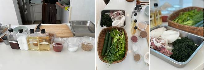 한치 냉국에 필요한 갖은 양념과 재료.