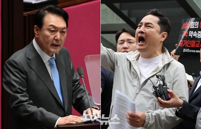 윤석열 대통령과 강용석 후보. 박종민·윤창원 기자