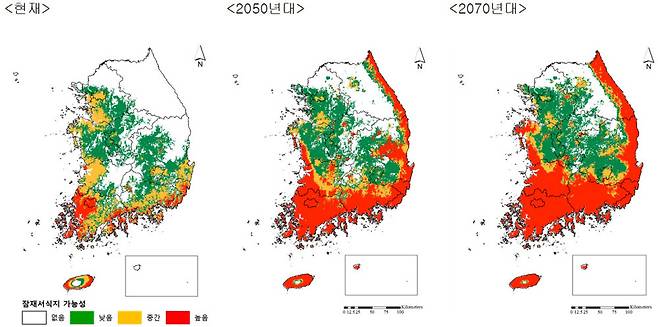 푸른아시아실잠자리의 미래 분포 예측 결과