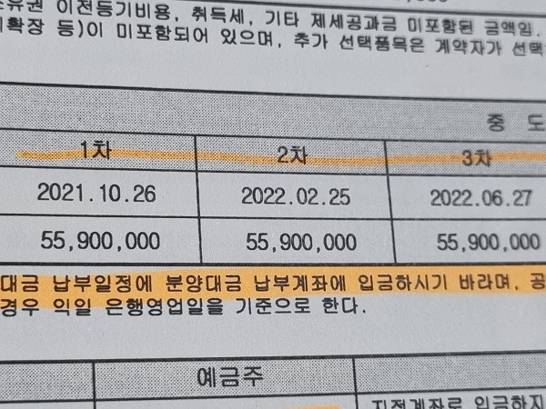 중도금 대금 납부 일정을 볼 때마다 눈 앞이 캄캄하다.