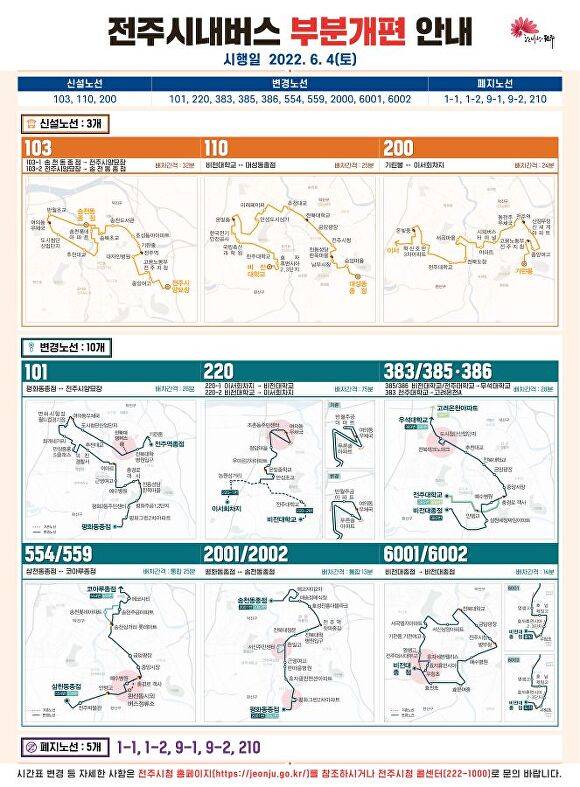 전라북도 전주시내버스 부분개편 안내 관련 사진 [사진=전주시]