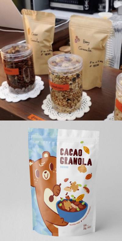 자연먹거리 스타트업 ‘스윗드오’가 과거에 사용했던 밀폐된 누런색 봉지(위 사진)와 지난해 ‘서울시 소상공인 온라인 판로개척 지원사업’을 통해 바꾼 패키지 디자인. 서울시 제공