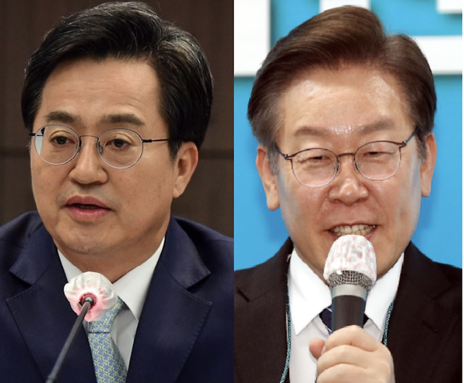 (왼쪽부터)김동연 더불어민주당 경기지사 후보, 이재명 총괄선거대책위원장. / 사진=연합뉴스