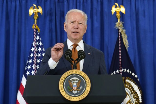조 바이든 미국 대통령이 4일(현지시간) 델라웨어주 레호보스 비치 컨벤션센터에서 5월 자국 일자리 보고서에 대해 연설하고 있다. AP연합뉴스