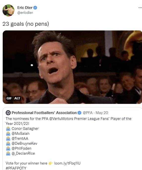 토트넘 에릭 다이어가 트위터에 남긴 글. 페널티킥 없이 23골을 넣어 득점왕에 오른 손흥민을 지지하는 소신발언이다. [사진 다이어 트위터]