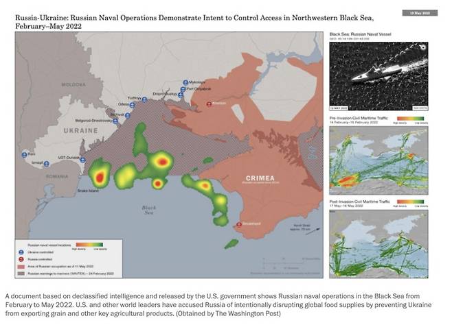 [서울=뉴시스]워싱턴포스트(WP)는 24일(현지시간) 우크라이나 침공 초기부터 러시아가 흑해 통행 민간 상선을 조직적으로 막아왔다는 정황이 담긴 기밀문서를 미국 정보당국으로부터 입수했다고 보도했다. (사진=WP 홈페이지 캡쳐). 2022.05.24. *재판매 및 DB 금지 *재판매 및 DB 금지