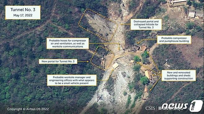 북한 함경북도 길주군 풍계리 핵실험장 3번 갱도 주변 위성사진 (CSIS) © 뉴스1
