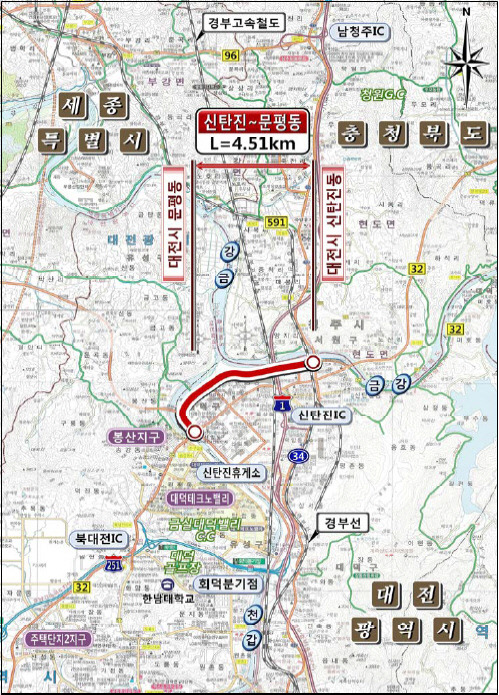 대전 대덕구 현도교-신구교 도로 위치도. 사진=대전시 제공