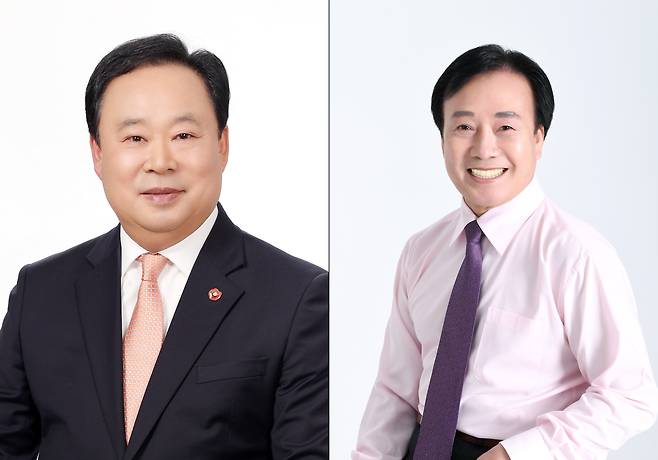 제주도교육의원 선거 서귀포시 동부선거구에 출마한 오승식 후보(좌)와 강권식 후보