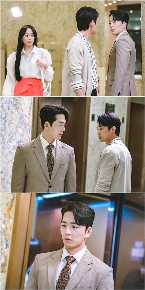 이현진(강동하 역), 이중문(홍진우 역), 연민지(서유라 역)가 묘한 기류의 만남을 가지게 된다. 사진=아이윌미디어