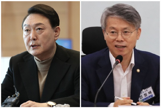 윤석열 대통령(왼쪽)과 민형배 무소속 의원. <연합뉴스>