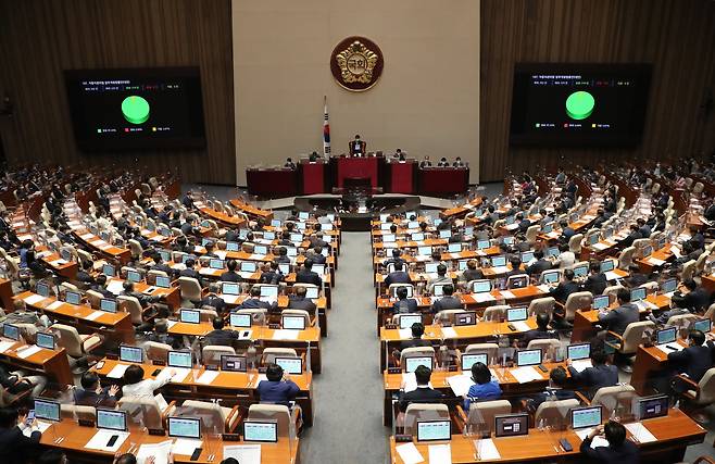 29일 국회에서 열린 제397회 4차 본회의에서 자동차 관리법 일부개정 법률안이 통과되고 있다. [국회사진기자단]