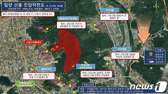 밀양 산불 진압작전도. (경남소방본부 제공) © 뉴스1