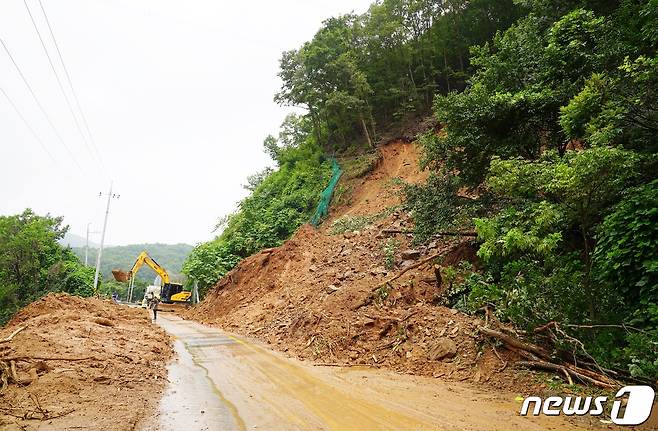 지난해 피해를 입은 진천군 진천읍 연곡리 농어촌도로.(진천군 제공)© 뉴스1