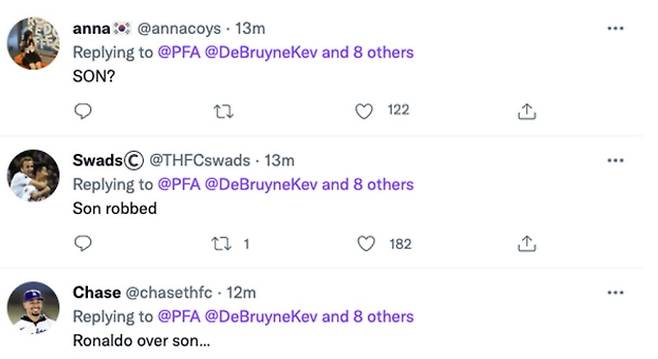 토트넘 팬들은 손흥민이 후보에서 제외되자 의아해 했다. [사진 풋볼런던 캡처]