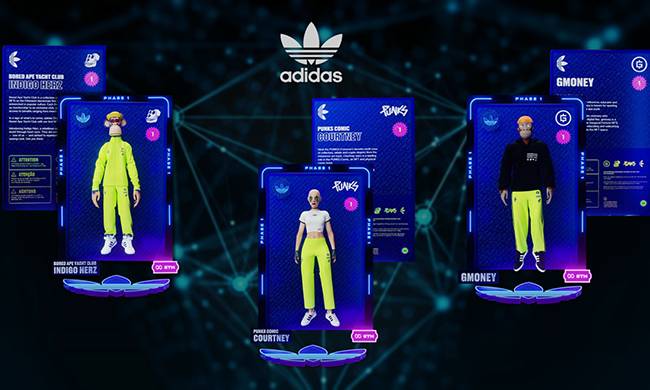 아디다스가 BAYC NFT 홀더로서 올해 초 선보인 컬래버레이션 NFT 상품. 지루한 원숭이에 아디다스가 디자인한 의상을 입혀 한정판 NFT로 3만개를 발행, 개당 0.2ETH(이더리움)에 판매했다. 아디다스는 이 NFT 홀더를 대상으로 컬래버레이션 의류 상품 실물을 무료로 제공했다. /사진 제공=아디다스