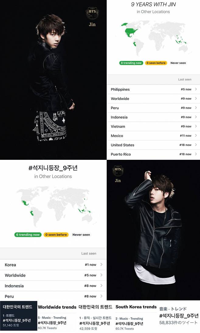 #석지니등장 9주년..방탄소년단 진 데뷔 9주년 全세계 팬들 축하