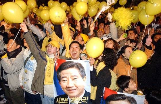 ³ë¹«Çö Àü ´ëÅë·É ÆÒ´ýÀÎ '³ë»ç¸ð' ¸ð½À. 2011³â Çõ½Å°ú ÅëÇÕÀÌ µé°í³ª¿Â '°³¹æÇü ½Ã¹Î´ç¿øÁ¦'´Â ¹ÎÁÖ´ç ¾ÈÀ¸·Î ³ë¹«Çö ÆÒ´ýÀ» ²ø¾îµé¾î ´ç ÁÖµµ±ÇÀ» Àâ±â À§ÇÑ º¹¾ÈÀ̾ú´Ù´Â Æò°¡°¡ ³ª¿Â´Ù. Áß¾ÓÆ÷Åä