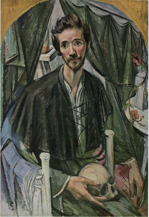 나카무라 쓰네, ‘두개골을 든 자화상’.(1923) 연립서가 제공