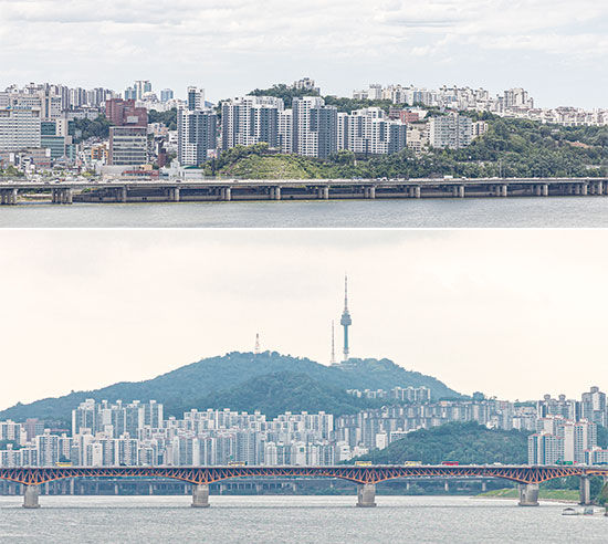 (위) 서울에서 동작구는 ‘국민 평형’ 실거래 가격이 20억원을 넘긴 다섯 번째 행정구에 이름을 올렸다. 사진은 전용 84㎡가 올 들어 25억4000만원에 손바뀜한 흑석동 ‘아크로리버하임’ 단지 전경. (윤관식 기자)
(아래) 서울 성동구 금호동 일대 아파트는 압구정동, 성수동 등 주요 지역으로 접근성이 뛰어난 데다 한강변에 위치해 몸값이 높다. (윤관식 기자)