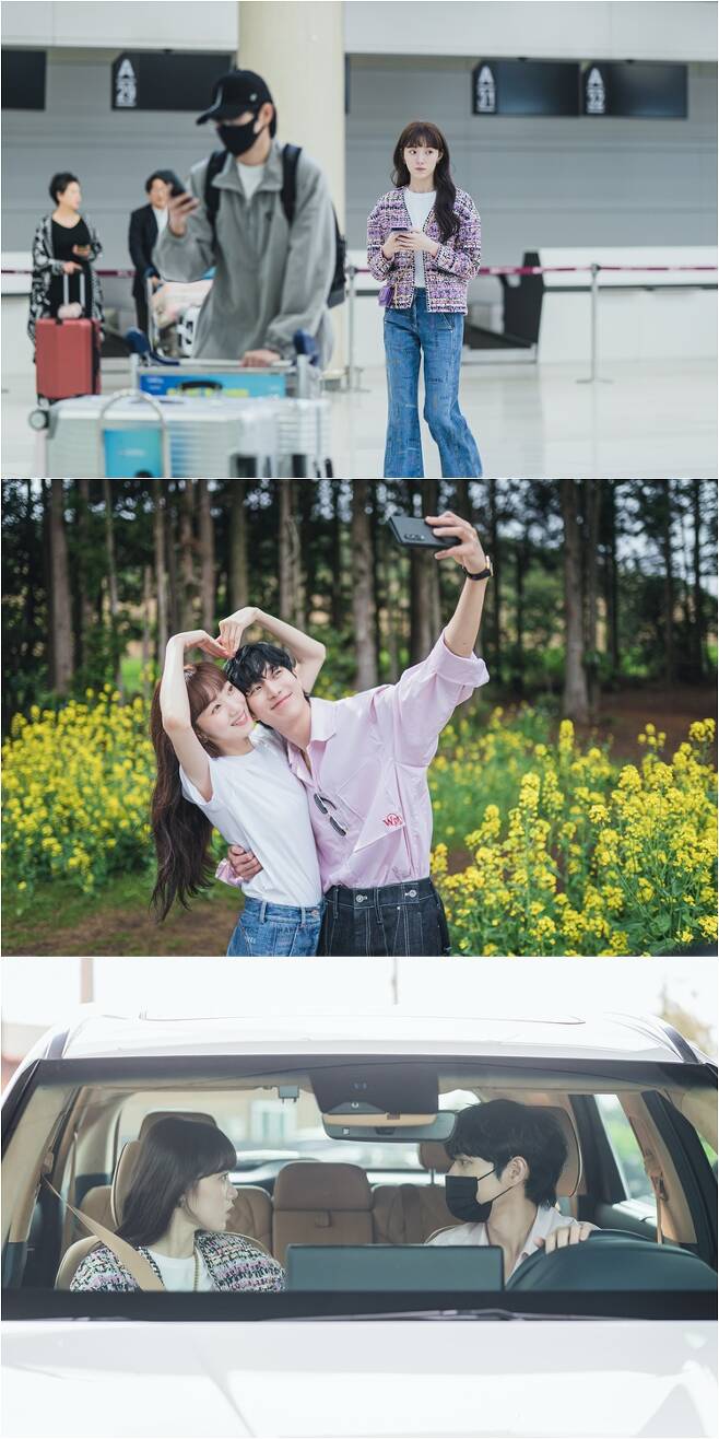 Starfall Lee Sung-kyung - Kim Young-dae couples Jeju Island Millwall Travel was captured.In the TVN gilt drama Starfall, the pink romance of Oh Han-byeol, the head of the Star Force Enter promotional team, and Kim Young-dae, a star forces leading actor, is ripe, while the two are engaged in a love affair in the companys hallway. Ive been there.So, attention is drawn to what inflection point Secret love of Certain Couple will meet.Steele, which was released, shows Jeju Island also carrying out a couple Travel, away from the house date that the compassion couple usually enjoyed. The two were captured at the airport.The appearance of a star walking carefully at a distance from Taesung, looking around Taesung, which is covered with a mask and a hat.The two then take a Travel authentication shot in a quiet rape blossom field: disguise tools such as masks and hats (?)The smile of the complex couple who enjoys freedom without one makes the viewer laugh.He and Taesung, sitting side by side in the car for a while, look surprised at something, and can guess the occurrence of an unusual incident in the appearance of two people who are embarrassed.So, I wonder what happened to the sweet Jeju Island date of the couple.At the same time, it is noteworthy whether the top star, Taesung, who is a prominent presence anytime and anywhere, will be able to complete the travel with Hanbyeol safely by avoiding the eyes of many Jeju Island residents and tourists.Photo: TVN broadcast screen