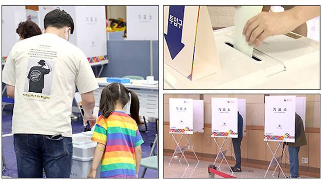 제8회 전국동시지방선거일에 유권자들이 투표를 하고 있다