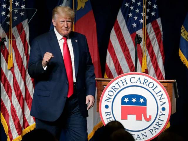 ▲ 노스캐롤라이나 공화당 전당대회에서 기조 연설을 하고 있는 트럼프 전 대통령. ⓒAP=연합뉴스
