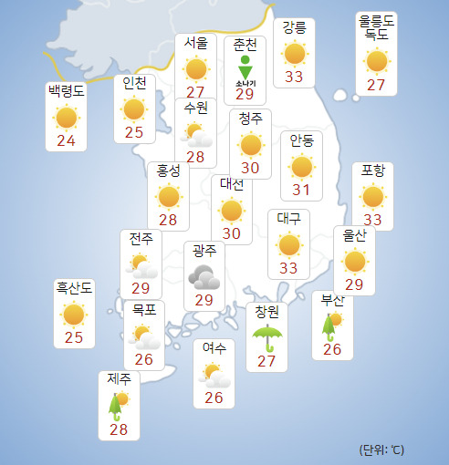 24일 전국이 대체로 흐리고 대부분 지역에서 오전 중 비가 그치겠다. [사진=기상청 ]