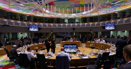 유럽연합(EU) 정상회의가 23일(현지시간) 벨기에 브뤼셀에서 열리고 있다. [로이터=연합뉴스]
