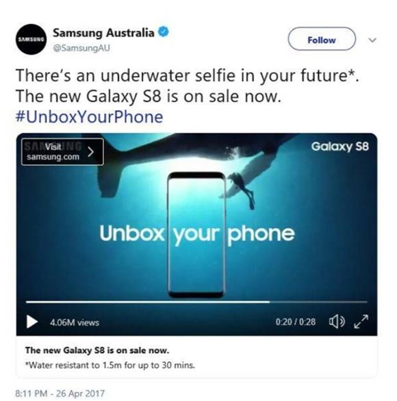 삼성전자가 과장 광고로 호주에서 벌금을 물게 됐다. 사진은  현지에서 문제가 된 삼성전자 광고 장면. /사진=ACCC