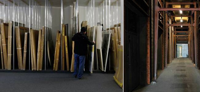 포트 프랑의 예술품 수장고. 왼쪽은 회화 작품을 보관 중인 공간이다. 캔버스에 그린 유화 작품은 일정한 온습도 유지가 중요하고 세워서 보관해야 캔버스가 늘어나면서 작품이 손상되는 것을 방지할 수 있다. <사진 제공=포트 프랑>